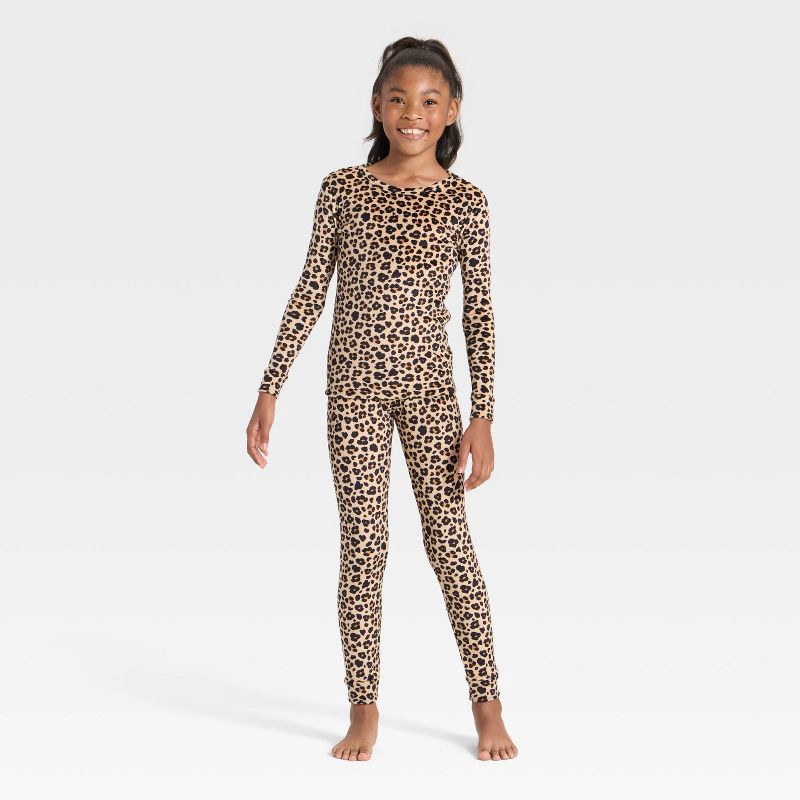 slide 1 of 4, Kids' Long Sleeve Snuggly Soft Pajama Set - Cat & Jack™ Beige 6, 1 ct