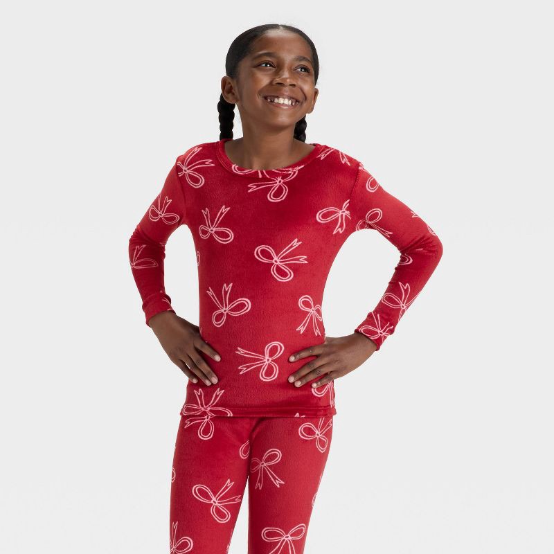 slide 3 of 4, Kids' Long Sleeve Snuggly Soft Pajama Set - Cat & Jack™ Red 8, 1 ct