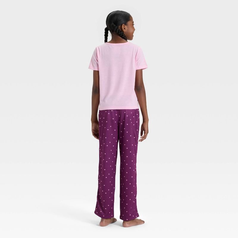slide 2 of 4, Girls' Short Sleeve Graphic T-Shirt and Pants Pajama Set - Cat & Jack™ Pink M, 1 ct