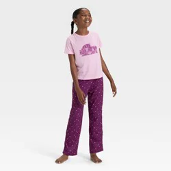 Girls' Short Sleeve Graphic T-Shirt and Pants Pajama Set - Cat & Jack™ Pink L