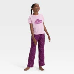 Girls' Short Sleeve Graphic T-Shirt and Pants Pajama Set - Cat & Jack™ Pink L