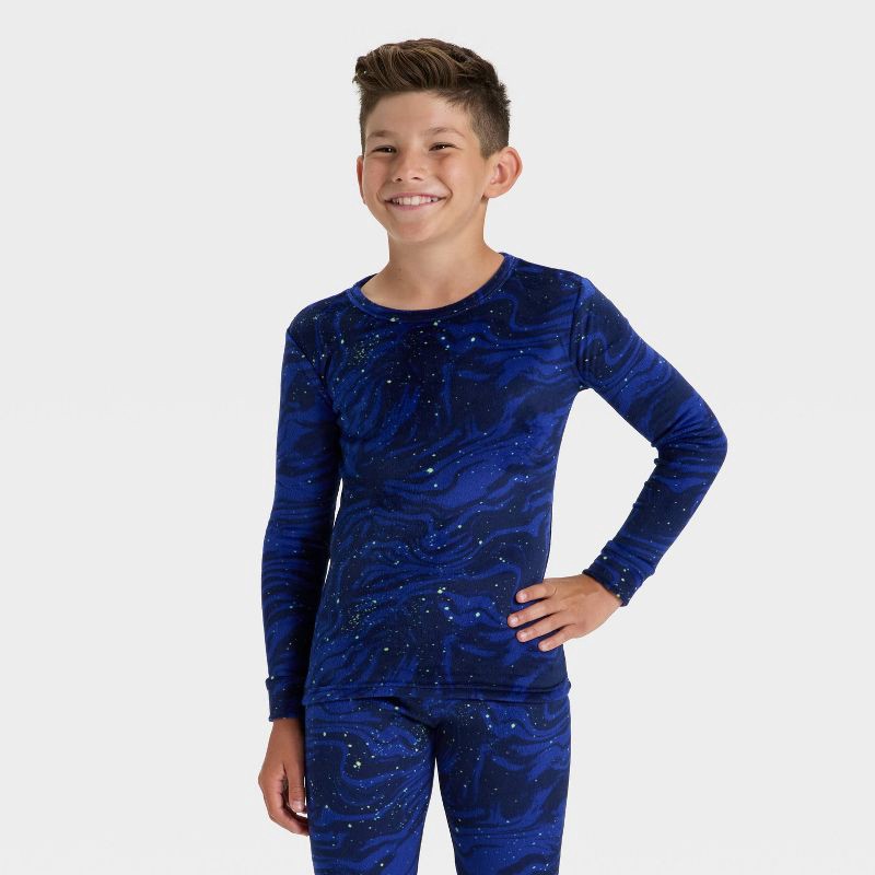 slide 3 of 4, Kids' Long Sleeve Snuggly Soft Pajama Set - Cat & Jack™ Navy Blue 8, 1 ct