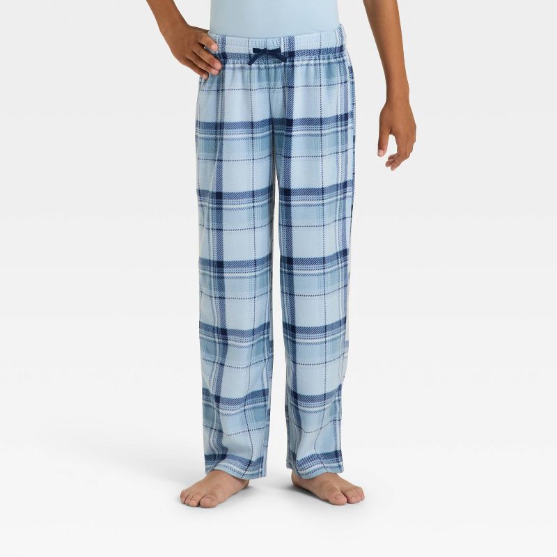 slide 4 of 4, Boys' Short Sleeve T-Shirt and Plaid Fleece Pants Pajama Set - Cat & Jack™ Blue M, 1 ct