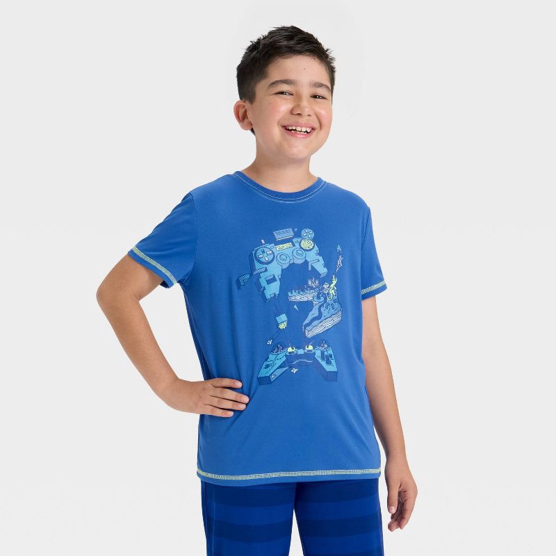 slide 3 of 4, Boys' 2pc Short Sleeve Graphic T-Shirt and Pants Pajama Set - Cat & Jack™ Blue XS, 2 ct