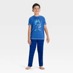 Boys' 2pc Short Sleeve Graphic T-Shirt and Pants Pajama Set - Cat & Jack™ Blue XS