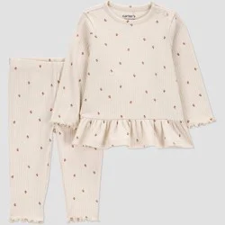 Carter's Just One You® Baby Girls' 2pc Heart Printed Top & Bottom Set - Ivory 12M
