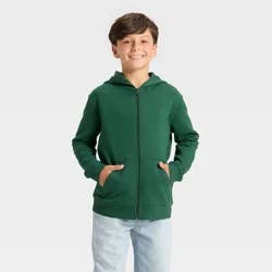 Boys' Fleece Zip-Up Hooded Sweatshirt - Cat & Jack™ Dark Green S