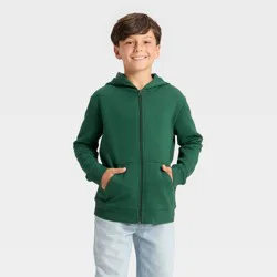 Boys' Fleece Zip-Up Hooded Sweatshirt - Cat & Jack™ Dark Green M