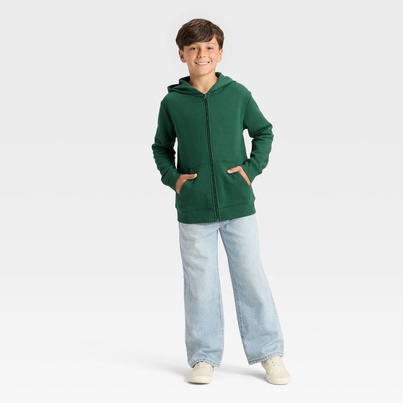 slide 3 of 3, Boys' Fleece Zip-Up Hooded Sweatshirt - Cat & Jack™ Dark Green L, 1 ct