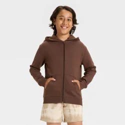 Boys' Fleece Zip-Up Hooded Sweatshirt - Cat & Jack™ Brown XS