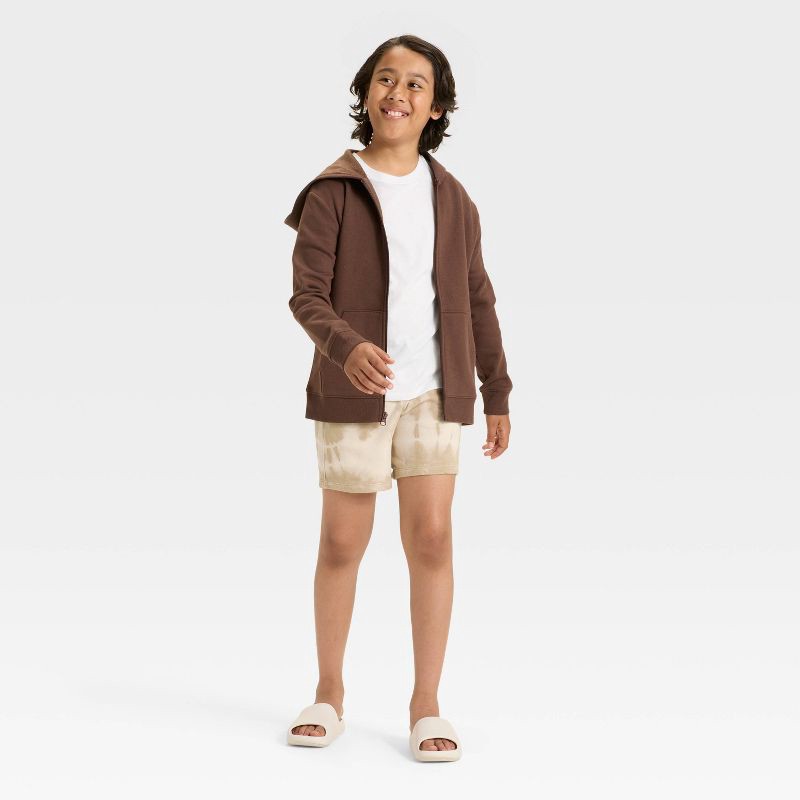 slide 3 of 3, Boys' Fleece Zip-Up Hooded Sweatshirt - Cat & Jack™ Brown M, 1 ct