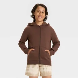Boys' Fleece Zip-Up Hooded Sweatshirt - Cat & Jack™ Brown M