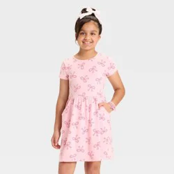 Girls' Short Sleeve 'Bow' Printed Knit Dress - Cat & Jack™ Pink XS