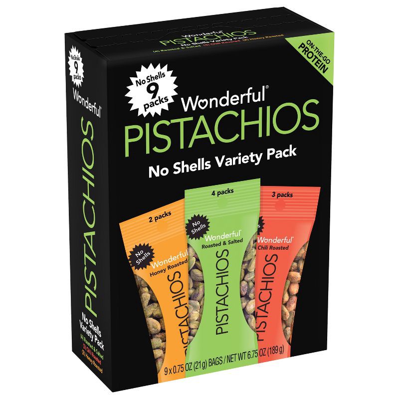 slide 1 of 6, Wonderful Pistachios No Shell Variety Multipack - 0.75oz/9ct, 9 ct; 0.75 oz