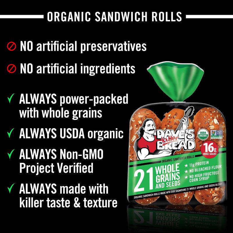 slide 3 of 8, Dave's Killer Bread 21 Whole Grains and Seeds Sandwich Rolls - 18oz, 18 oz