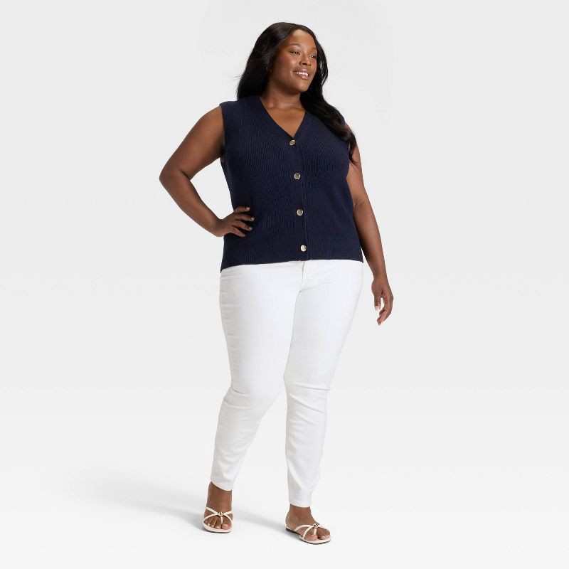 slide 2 of 3, Women's Shaker Stitch Button-Front Cardigan Sweater - Ava & Viv™ Navy Blue 1X, 1 ct