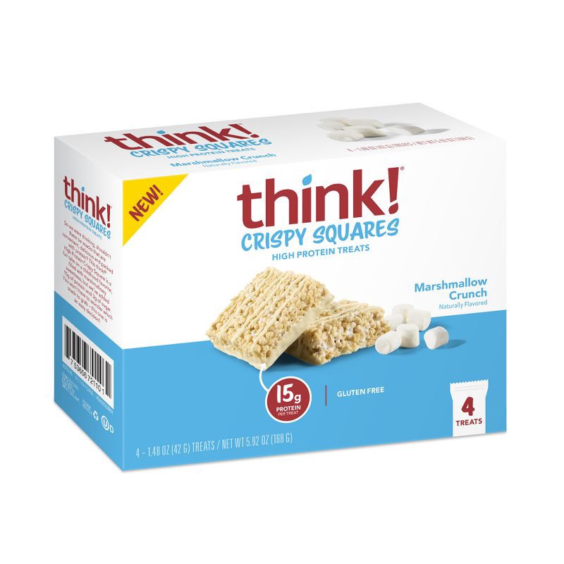 slide 8 of 8, think! Marshmallow Crunch High Protein Crispy Squares - 15g Protein - 1.48oz/4ct, 15 gram, 1.48 oz, 4 ct