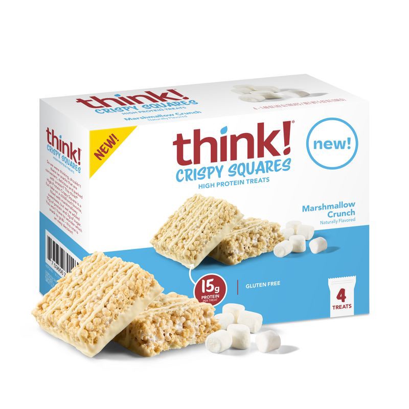 slide 1 of 8, think! Marshmallow Crunch High Protein Crispy Squares - 15g Protein - 1.48oz/4ct, 15 gram, 1.48 oz, 4 ct