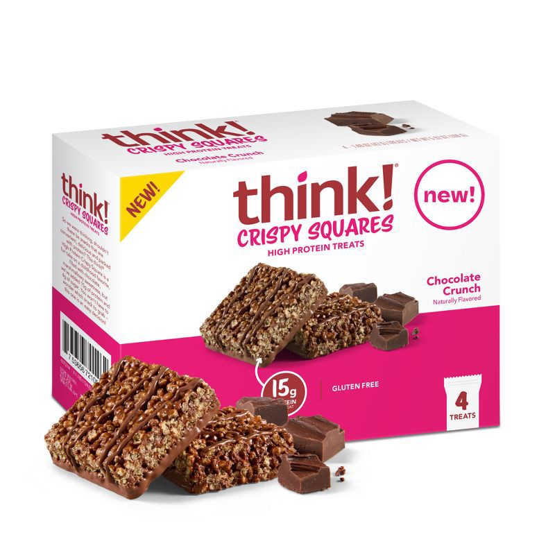 slide 1 of 8, think! Chocolate Crunch High Protein Crispy Squares - 15g Protein - 1.48oz/4ct, 15 gram, 1.48 oz, 4 ct
