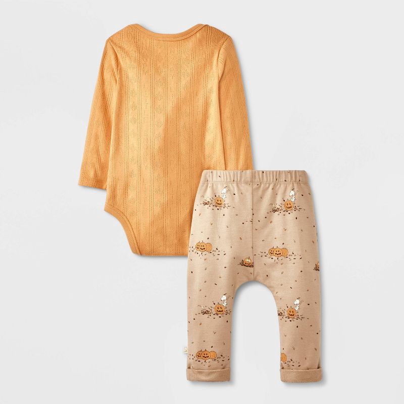 slide 4 of 9, Baby 2pc Little Snoopy Halloween Long Sleeve Bodysuit & Bottom Set - Orange 3-6M, 2 ct