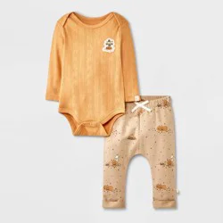 Baby 2pc Little Snoopy Halloween Long Sleeve Bodysuit & Bottom Set - Orange 6-9M