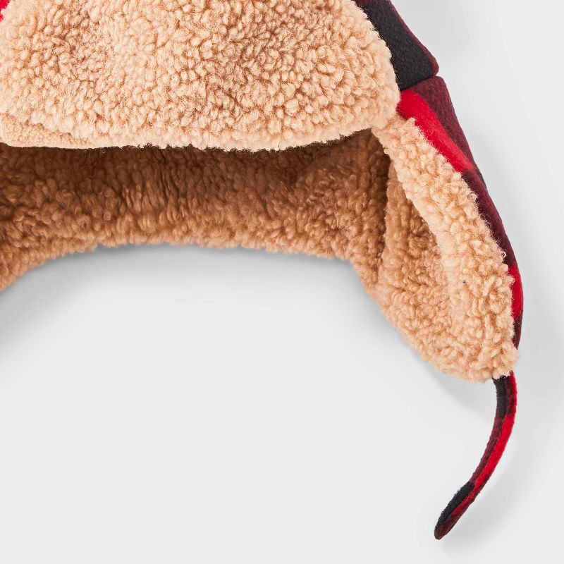 slide 3 of 3, Toddler Boys' Buffalo Check Faux Shearling Trapper Hat - Cat & Jack™ Red 12-24M, 1 ct