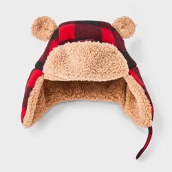 Toddler Boys' Buffalo Check Faux Shearling Trapper Hat - Cat & Jack™ Red 2T-5T