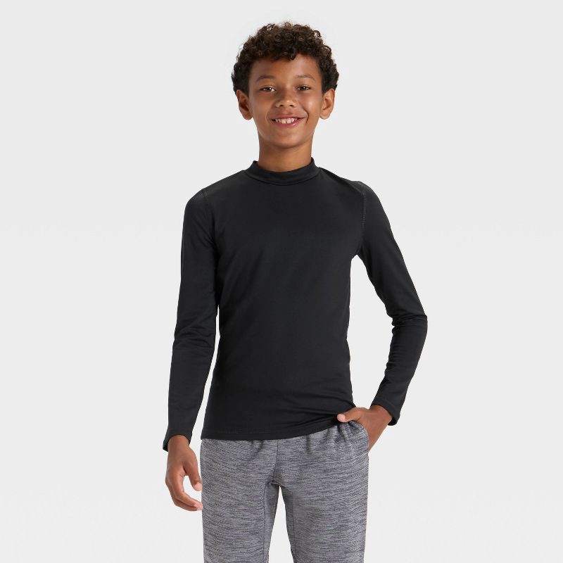 slide 1 of 3, Boys' Cozy Long Sleeve Fitted Mock Neck T-Shirt - All In Motion™ Black S, 1 ct