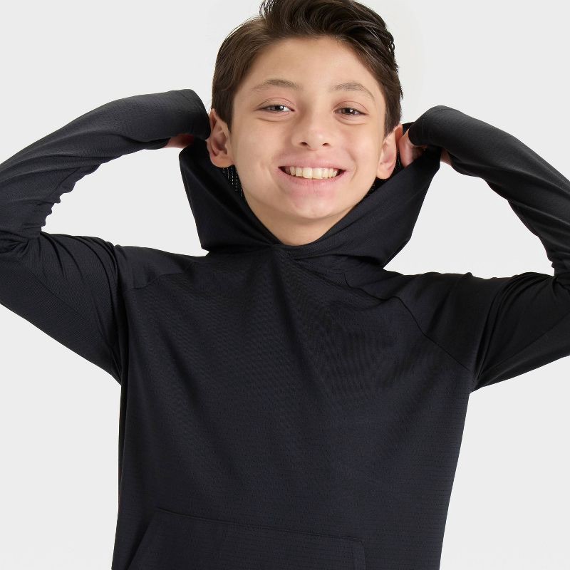 slide 3 of 3, Boys' Raglan Hooded T-Shirt - All In Motion™ Black L, 1 ct