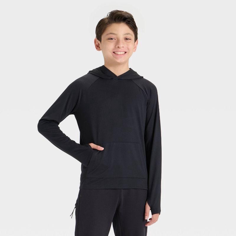 slide 1 of 3, Boys' Raglan Hooded T-Shirt - All In Motion™ Black XL, 1 ct
