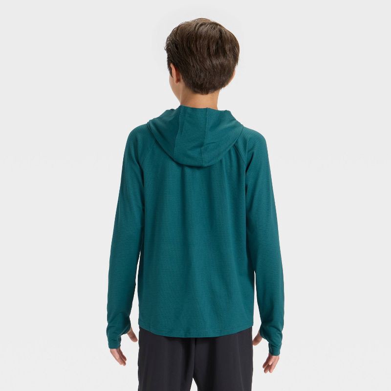 slide 2 of 3, Boys' Raglan Hooded T-Shirt - All In Motion™ Teal Green M, 1 ct
