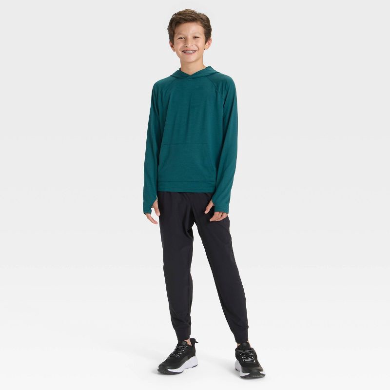slide 3 of 3, Boys' Raglan Hooded T-Shirt - All In Motion™ Teal Green M, 1 ct