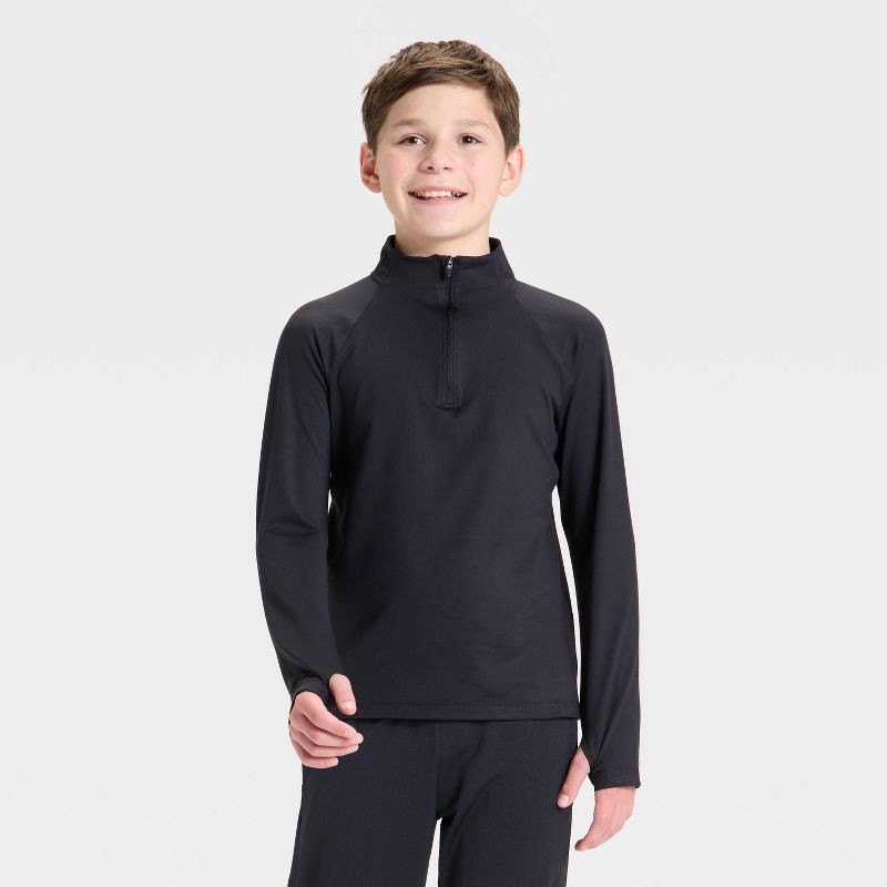 slide 1 of 3, Boys' Soft Stretch 1/4 Zip Pullover - All In Motion™ Black M, 1 ct
