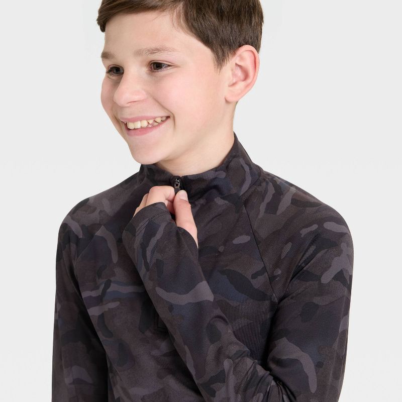 slide 3 of 3, Boys' Soft Stretch 1/4 Zip Pullover - All In Motion™ Black Camo L, 1 ct