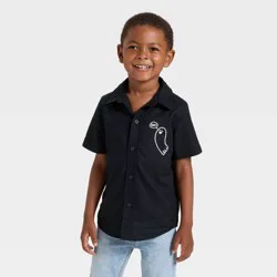 Toddler Boys' Short Sleeve Halloween Button-Down Shirt - Cat & Jack™ Black 12M