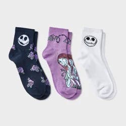 The Nightmare Before Christmas Women's Nightmare Before Christmas 3pk Mid Crew Socks - Black/White/Purple 4-10