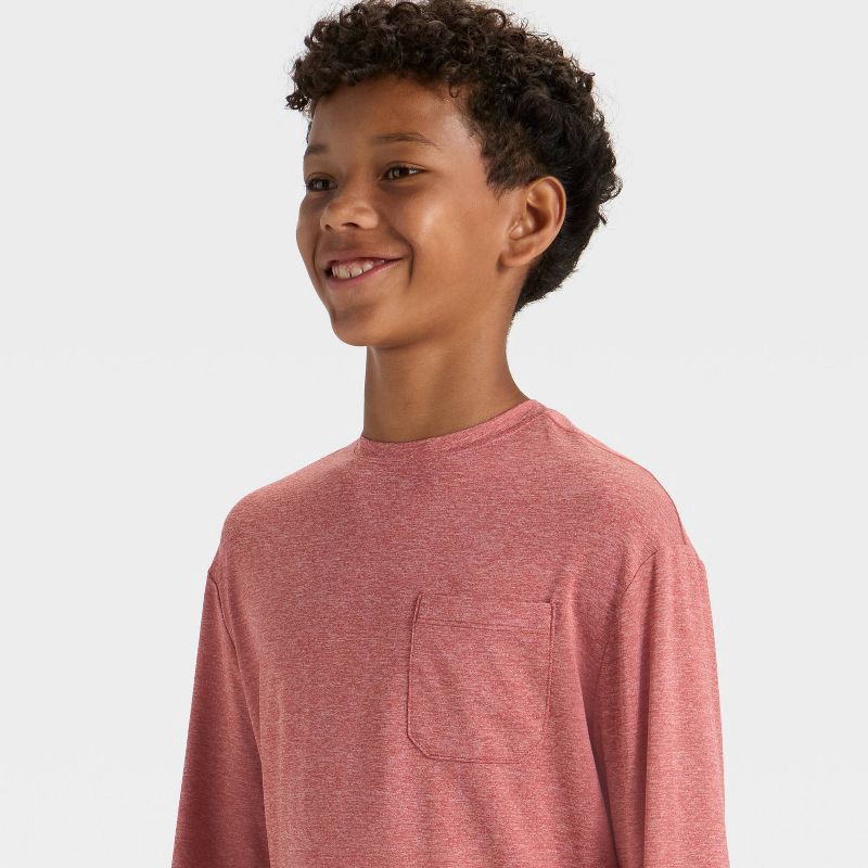 slide 3 of 3, Boys' Long Sleeve Ventilated T-Shirt - All In Motion™ Dark Red L, 1 ct