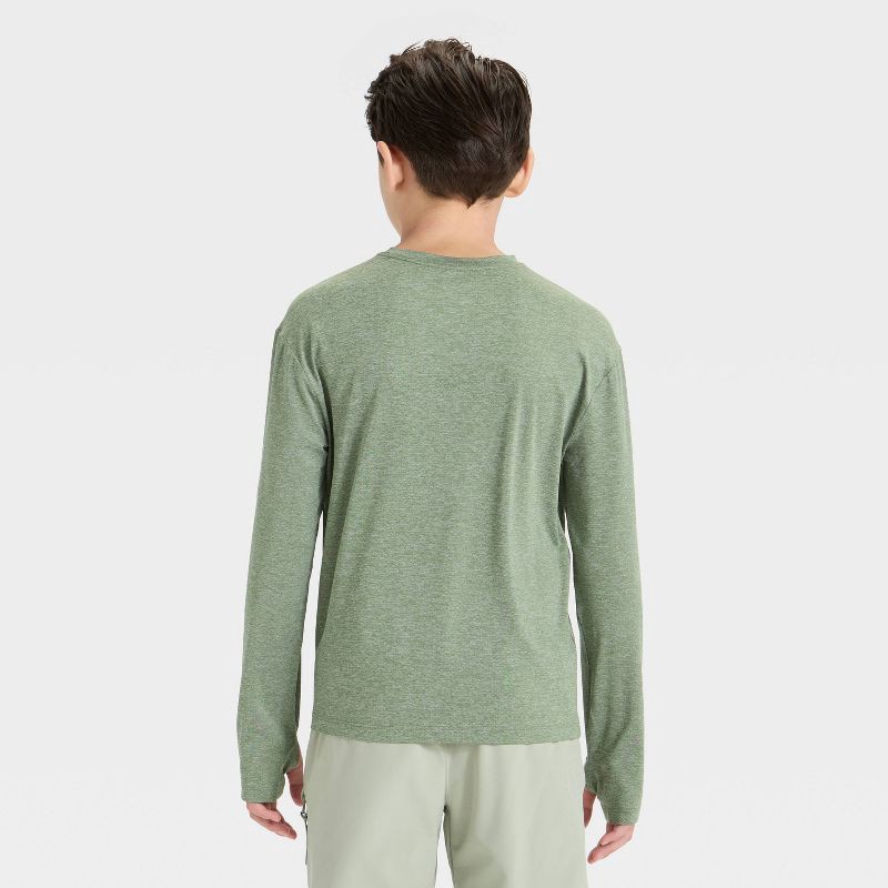 slide 2 of 3, Boys' Long Sleeve Ventilated T-Shirt - All In Motion™ Heather Olive Green XS, 1 ct