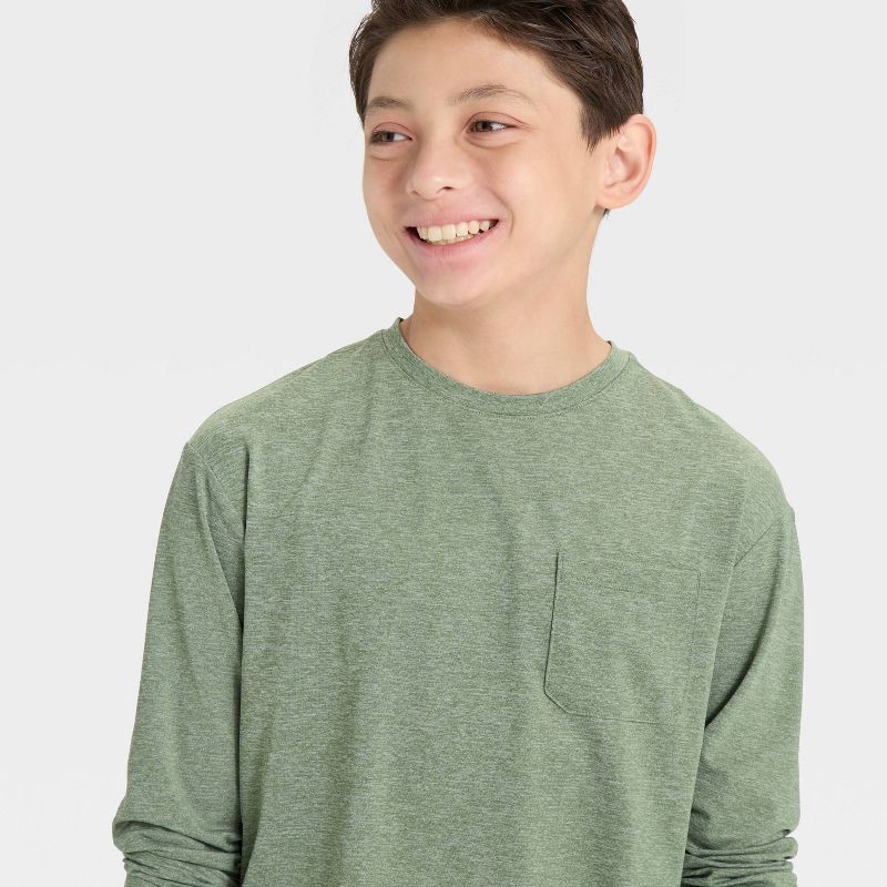 slide 3 of 3, Boys' Long Sleeve Ventilated T-Shirt - All In Motion™ Heather Olive Green XL, 1 ct