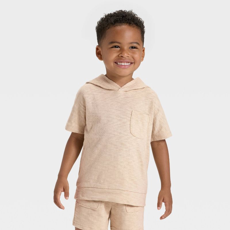 slide 4 of 4, Toddler Boys' Short Sleeve Hooded Shirt and Shorts Set - Cat & Jack™ Khaki 2T, 1 ct