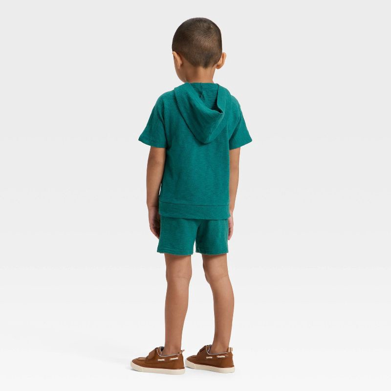 slide 3 of 4, Toddler Boys' Short Sleeve Hooded Shirt and Shorts Set - Cat & Jack™ Green 5T, 1 ct