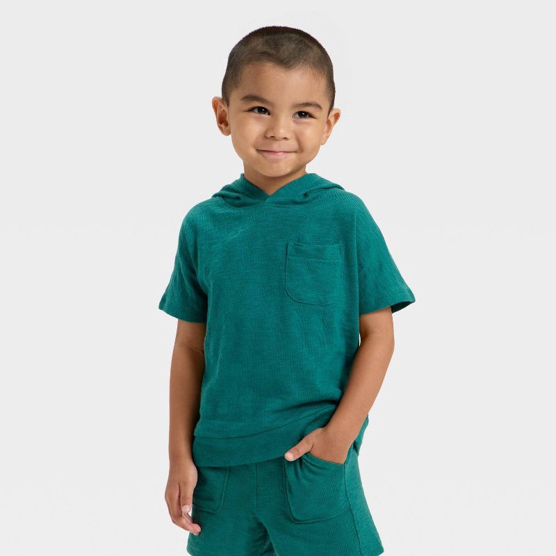 slide 4 of 4, Toddler Boys' Short Sleeve Hooded Shirt and Shorts Set - Cat & Jack™ Green 5T, 1 ct