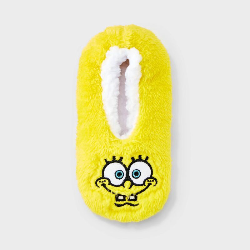 slide 3 of 4, Women's SpongeBob SquarePants Cozy Fleece Slipper Socks with Grippers - Yellow S/M, 1 ct