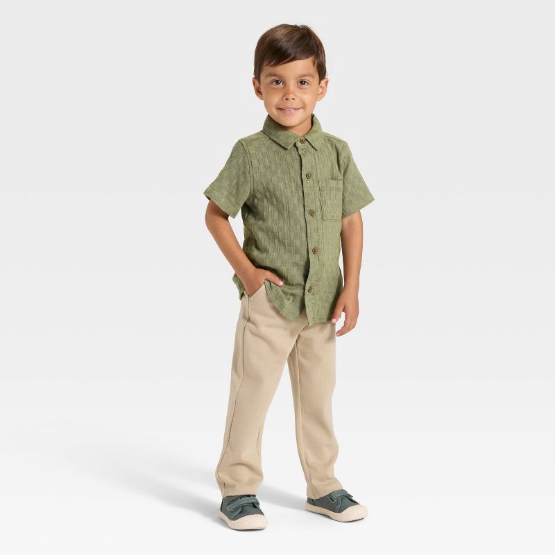 slide 3 of 3, Toddler Boys' Short Sleeve Woven Shirt - Cat & Jack™ Green 18M, 1 ct