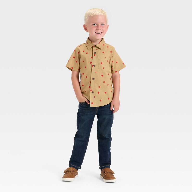 slide 2 of 3, Toddler Boys' Short Sleeve Slub Poplin Woven Shirt - Cat & Jack™ Brown 12M, 1 ct