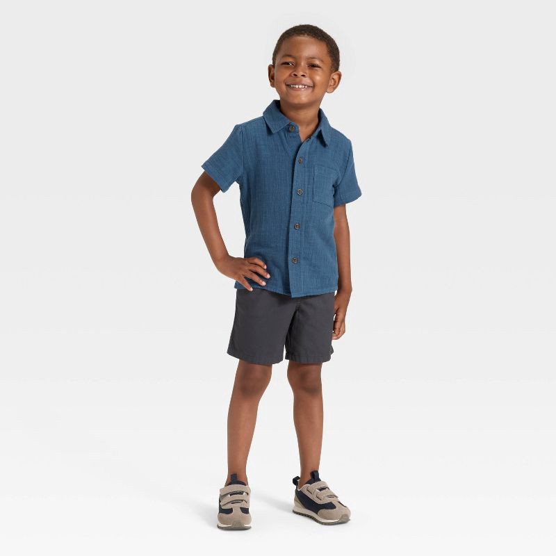 slide 3 of 3, Toddler Boys' Short Sleeve Woven Shirt - Cat & Jack™ Blue 4T, 1 ct
