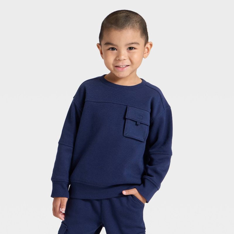 slide 3 of 4, Toddler Boys' Pocket Crewneck Sweatshirt and Joggers Set - Cat & Jack™ Navy Blue 12M, 1 ct