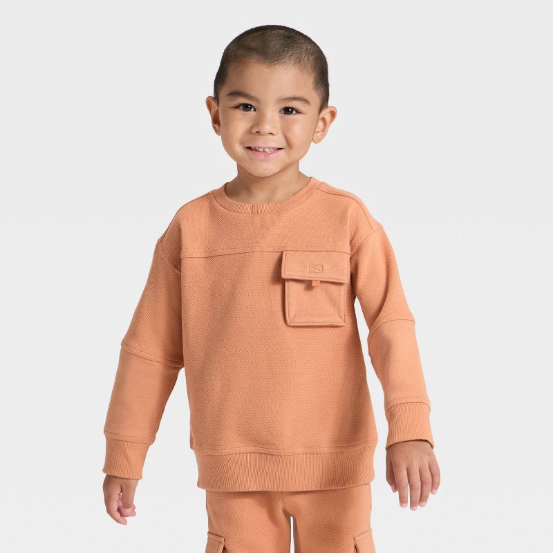 slide 3 of 4, Toddler Boys' Pocket Crewneck Sweatshirt and Joggers Set - Cat & Jack™ Orange 18M, 1 ct