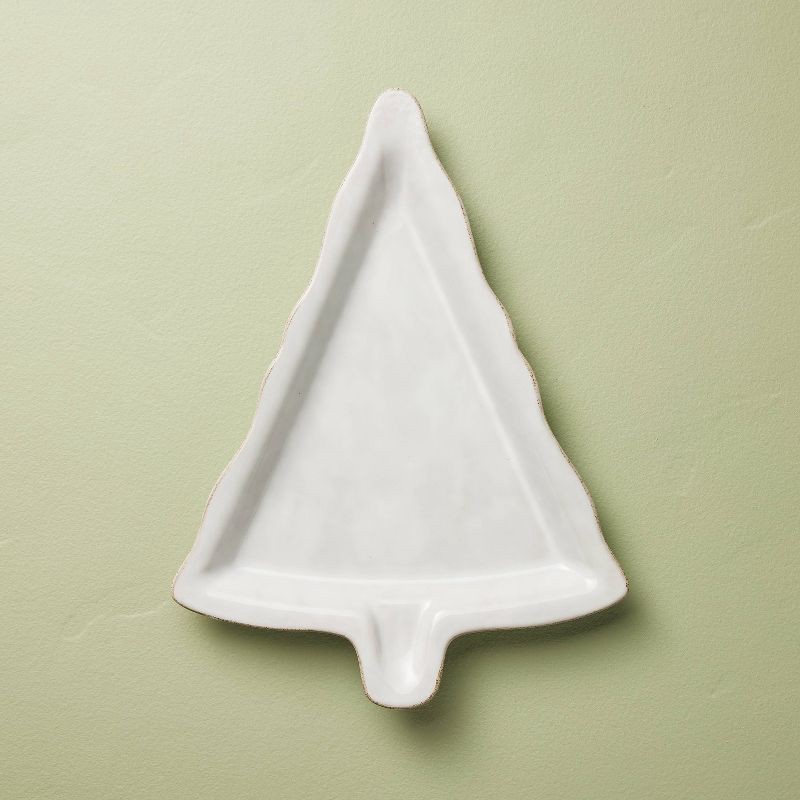 slide 1 of 3, Hearth & Hand with Magnolia 10"x13.5" Stoneware Tree Shape Cookie Plate Sour Cream - Hearth & Hand™ with Magnolia, 1 ct