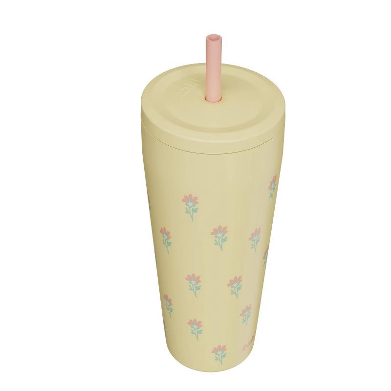 slide 3 of 5, Zak Designs 30oz Vanilla Floret Stainless Steel Double Wall Vacuum Serenity Straw Tumbler Yellow, 30 oz